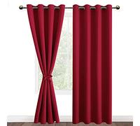 DWCN Tende Oscuranti con Occhielli, 2 Pezzi Termiche Isolanti per Soggiorno e Camera da Letto, Natalizie Rosso, 140x260 CM (Larghezza x Altezza)
