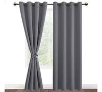 DWCN Tende Oscuranti per Interni 2 Pezzi, Tende Termiche Isolanti per Camera da Letto con Occhielli, Grigio, 140x228 CM (Larghezza x Altezza)