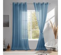 DWCN Tende per Interni in Voile con Fermatenda per Camera da Letto Trasparenti Tende Moderne con Anelli per Soggiorno 2 Pezzi, 140x240 CM, Blu Scuro