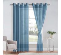 DWCN Tende per Interni in Voile con Fermatenda per Camera da Letto Trasparenti Tende Moderne con Anelli per Soggiorno 2 Pezzi, 140x225 CM, Blu Scuro
