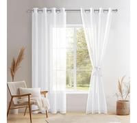 DWCN Tende per Interni in Voile con Fermatenda per Salotto Eleganti Tende Trasparenti con Occhielli Morbidi Finestre 2 Pannelli, 132x210 CM, Bianco