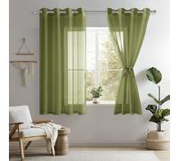 DWCN Tende per Interni in Voile con Fermatenda Tende Soggiorno per Finestre con Occhielli Morbidi Finestre 2 Pannelli, 140x137 CM, Verde Oliva