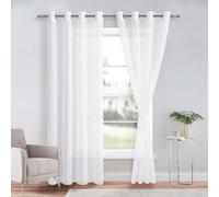DWCN Tende per Interni in Voile Trasparenti 2 Pezzi 140x240 CM con Fermatenda, Tende Soggiorno Eleganti con Anelli per Finestre, Bianco