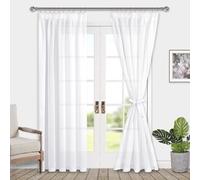 DWCN Tende per soggiorno in voile con fettuccia arricciata, effetto lino, 2 pezzi, semitrasparenti, per soggiorno, moderne, per sistema di tendine, colore bianco, 225 x 140 cm (altezza x larghezza)