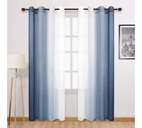 DWCN Tende velate in finto lino, sfumate, con occhielli nella parte superiore, semitrasparenti, per camera da letto e soggiorno, set di 2 pannelli, 132 x 274 cm di lunghezza, blu denim