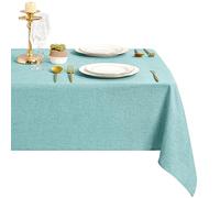 DWCN Tovaglia Antimacchia 135x260cm Rettangolare in Finto Lino Lavabile Impermeabile per Protezione Moderna Interno Tavolo, Giardino Esterno, Sala da Pranzo, Feste Matrimoni, Natalizia, Bianco