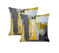 DWDC Fodere per Cuscini 40x40cm Confezione da 2 Federe per Cuscini Arte Astratta, Giallo e Grigio Scuro Galleria Contemporanea Cuscini Decorativi per la Casa Copricuscini per Camera da Letto Divano