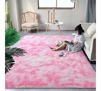 DweIke Tappeto soffice rosa bianco per camera da letto e soggiorno, grande, in morbido peluche a pelo lungo, tinto a nodi, per ragazze, ragazzi e bambini, antiscivolo e lavabile in lavatrice, per