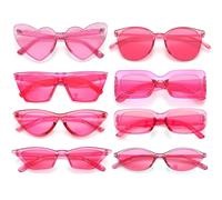 Dwenarry Set di Occhiali da Sole da Donna Magenta Retrò Occhiali da Sole da Festa Vintage degli anni '90 alla moda per le donne 8 Pezzi