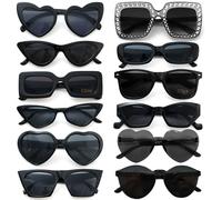 Dwenarry Set di Occhiali da Sole da Donna Neri Retrò Anni '90 Moda Occhiali da Sole da Festa per Donne 12 Pezzi
