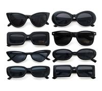 Dwenarry Set di Occhiali da Sole Neri, 8 Pezzi: Occhiali da Festa per Donna e Uomo Retrò Anni '90, Plastica, UV400