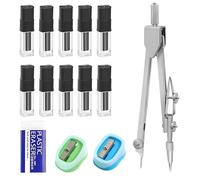 DWFEYOI 100 Pezzi Compasso Ricariche（10 scatole）, 2mm 2 B Mine per Compasso, Compasso Ricariche di Ricambio con 2 Temperamatite e 1 Gomma