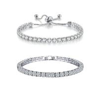 DWFEYOI 2 Pezzi Set Tennis Bracciale Donna Argento Oro, Braccialetto Tennis Zirconi, Braccialetti Diamond, Bracciale Strass Donna per Donne Ragazze Regalo Gioielleria