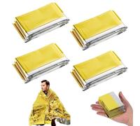 DWFEYOI 4 Pezzi Coperta Termica, Coperta Termica Emergenza Oro Argento, 210×160cm, Coperta Termica Sopravvivenza, per Salvataggio Protegge da Freddo, Pioggia, Calore e Vento, All'aperto