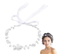 DWFEYOI Accessori capelli sposa,Fascia per capelli da ragazza di fiori Vite dei capelli di comunione della corona di nozze Fascia per battesimo con nastro per le donne sposa e damigella d'onore Natale
