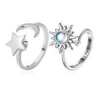 DWFEYOI Anello Antistress Argento Stelle del Sole con Pietra di Luna - Anxiety Fidget Ring Regolabile