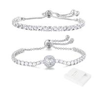 DWFEYOI Bracciale Donna Argento Bracciale,2 Pezzi Set Bracciale Donna Argento, Braccialetto Tennis Zirconi, Braccialetti Diamond, Bracciale Strass Donna per Donne Ragazze Regalo Gioielleria