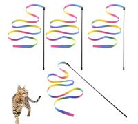 DWFEYOI Giochi per gattini,Giocattolo dell'arcobaleno della bacchetta del gatto,4 bacchette a nastro arcobaleno per l'addestramento dei gattini Bacchetta incantatrice di gatti con nastro arcobaleno