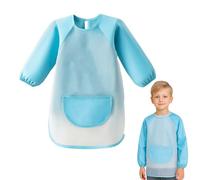 DWFEYOI Grembiule Pittura Bambini L 8-13 Anni, Impermeabile, Blu, Maniche Lunghe, Tasca, Ragazzi Casa