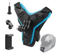 DWFEYOI Supporto per Casco da Motocicletta Regolabile per Action Camere, Supporto per Fotocamera Sportiva per Casco, Cinghia per Mento per Fotocamera DJ/GoPro/Sport, blu