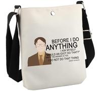 Dwight - Astuccio in tela con cerniera con citazione divertente "Before I Do Anything I Ask Myself", regalo per i fan dell'ufficio (Before I Do CB EU), Prima di fare Cb Eu, M, alla moda