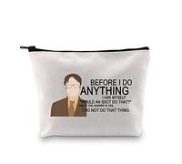 Dwight - Astuccio in tela con scritta divertente "Before I Do Anything I Ask Myself", idea regalo per i fan dell'ufficio, Borsa Before I Do Anything Eu, M