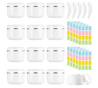 Dwitkul 12 Pezzi Vasetti Cosmetici Vuoti 50ml Plastica Bianchi Riutilizzabili con Spatola ed Etichette Crema Contenitori Barattoli Vasetto Vuoto di Bordo per Lozioni e Polveri Viaggio DIY