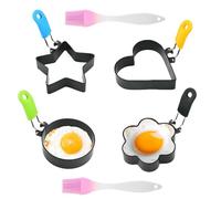 Dwitkul 4 Pezzi Stampo per Frittata in Acciaio Inossidabile Stampo Pancake con Manico Anello Uova Forme Diverse Stampi con Spazzola in Silicone Anelli Utensili da Cucina per Friggere