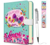 DWIYITTN Diario Segreto Bambina, Taccuino Ragazze con Penna, Copertina Rigida e Chiusura Magnetica - 13.5x19 cm, 192 Pagine - Regalo Creativo Ideale per Scuola, Scrittura, Disegno e Appunti-Farfalla