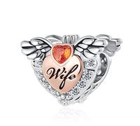 DWJSu Charm per compleanno con scritta "I Love You", con ala d'angelo, adatto a braccialetti e collane Pandora, color rame, Cristallo, Base