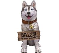 DWK Statua decorativa per esterni con portico anteriore a forma di cane, cartello di benvenuto per portico anteriore, statue decorative da giardino - Husky