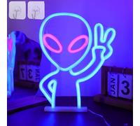 DWOOKE Alien Neon Lights - Targa al neon a LED per parete, illuminazione al neon, funzionamento a batteria/USB, luci al neon da parete, per uomini, per casa, sala giochi, bar, feste, bambini, regali…