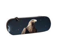 Dwrepo Astuccio in pelle con cerniera, astuccio con aquila sotto le stelle, grazioso astuccio per matite per donne e uomini, astuccio da viaggio per trucco, portamonete, per lavoro, ufficio, nero