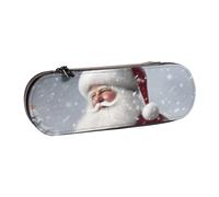 Dwrepo Astuccio in pelle con cerniera, astuccio con Babbo Natale e neve, grazioso astuccio per matite per donne e uomini, astuccio da viaggio, borsa per trucchi, portamonete, per lavoro, ufficio, nero