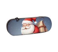 Dwrepo Astuccio in pelle con cerniera, astuccio con Babbo Natale su scooter, grazioso astuccio per matite per donne e uomini, astuccio da viaggio, borsa per trucco, portamonete, per lavoro, ufficio
