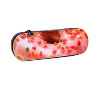 Dwrepo Astuccio in pelle con cerniera, astuccio con fragola, ciambella, astuccio carino per donne e uomini, astuccio da viaggio, borsa per trucco, portamonete, per lavoro, ufficio, nero, taglia unica