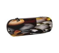 Dwrepo Astuccio in pelle con cerniera, astuccio con pietre e olio spa sul legno vicino a uno stagno, grazioso astuccio per matite per donne e uomini, astuccio da viaggio, borsa per trucchi
