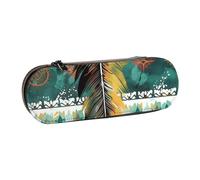 Dwrepo Astuccio in pelle con cerniera, astuccio con piume bohémien, grazioso astuccio per matite per donne e uomini, astuccio da viaggio per trucco, portamonete, per lavoro, ufficio, nero, taglia
