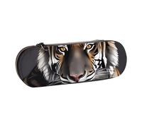 Dwrepo Astuccio in pelle con cerniera, astuccio con tigre a riposo, grazioso astuccio per matite per donne e uomini, astuccio da viaggio, borsa per trucco, portamonete, per lavoro, ufficio, nero