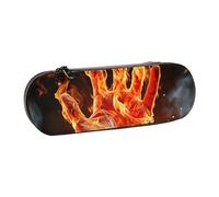 Dwrepo Astuccio in pelle con cerniera, astuccio per matite a mano con fiamme di fuoco, grazioso astuccio per matite per donne e uomini, astuccio da viaggio, borsa per trucco, portamonete, per lavoro