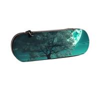Dwrepo Astuccio in pelle con cerniera, astuccio per matite con albero verde acqua al chiaro di luna, grazioso astuccio per matite per donne e uomini, astuccio da viaggio, borsa per trucco, portamonete