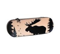 Dwrepo Astuccio in pelle con cerniera, astuccio per matite con alce e albero di pino di montagna, grazioso astuccio per matite per donne e uomini, astuccio da viaggio, borsa per trucco, portamonete