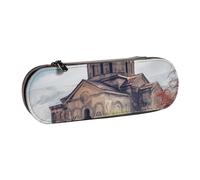 Dwrepo Astuccio in pelle con cerniera, astuccio per matite con chiesa armena, grazioso astuccio per matite per donne e uomini, astuccio da viaggio, borsa per trucchi e monete, per lavoro, ufficio