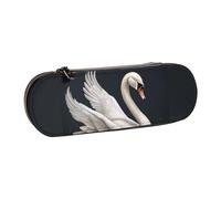 Dwrepo Astuccio in pelle con cerniera, astuccio per matite con cigno bianco, grazioso astuccio per matite per donne e uomini, astuccio da viaggio per trucco, portamonete, per lavoro, ufficio, nero
