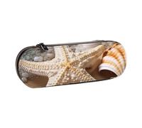 Dwrepo Astuccio in pelle con cerniera, astuccio per matite con conchiglie da spiaggia, stella marina, grazioso astuccio per matite per donne e uomini, astuccio da viaggio, borsa per trucco