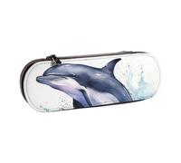Dwrepo Astuccio in pelle con cerniera, astuccio per matite con delfino acquerello nel mare, grazioso astuccio per matite per donne e uomini, astuccio da viaggio, borsa per trucco, portamonete, per