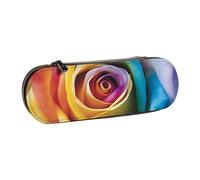 Dwrepo Astuccio in pelle con cerniera, astuccio per matite con fiore arcobaleno e rosa, grazioso astuccio per matite per donne e uomini, astuccio da viaggio, borsa per trucco, portamonete, per lavoro