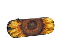 Dwrepo Astuccio in pelle con cerniera, astuccio per matite con girasole, grazioso astuccio per matite per donne e uomini, astuccio da viaggio, borsa per trucchi e monete, per lavoro, ufficio, nero