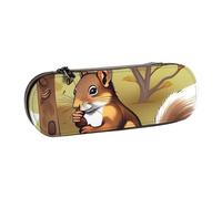 Dwrepo Astuccio in pelle con cerniera, astuccio per matite con scoiattolo che mangia noci, grazioso astuccio per matite per donne e uomini, astuccio da viaggio, borsa per trucco, portamonete, per