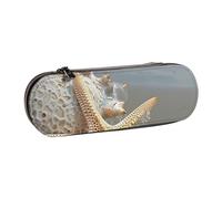Dwrepo Astuccio in pelle con cerniera, astuccio per matite con stella marina, conchiglia, spiaggia, grazioso astuccio per matite per donne e uomini, astuccio da viaggio, borsa per trucco, portamonete